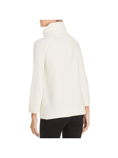 HEATHER B Womens Ivory Ribbed Long Sleeve Turtle Neck Sweater S