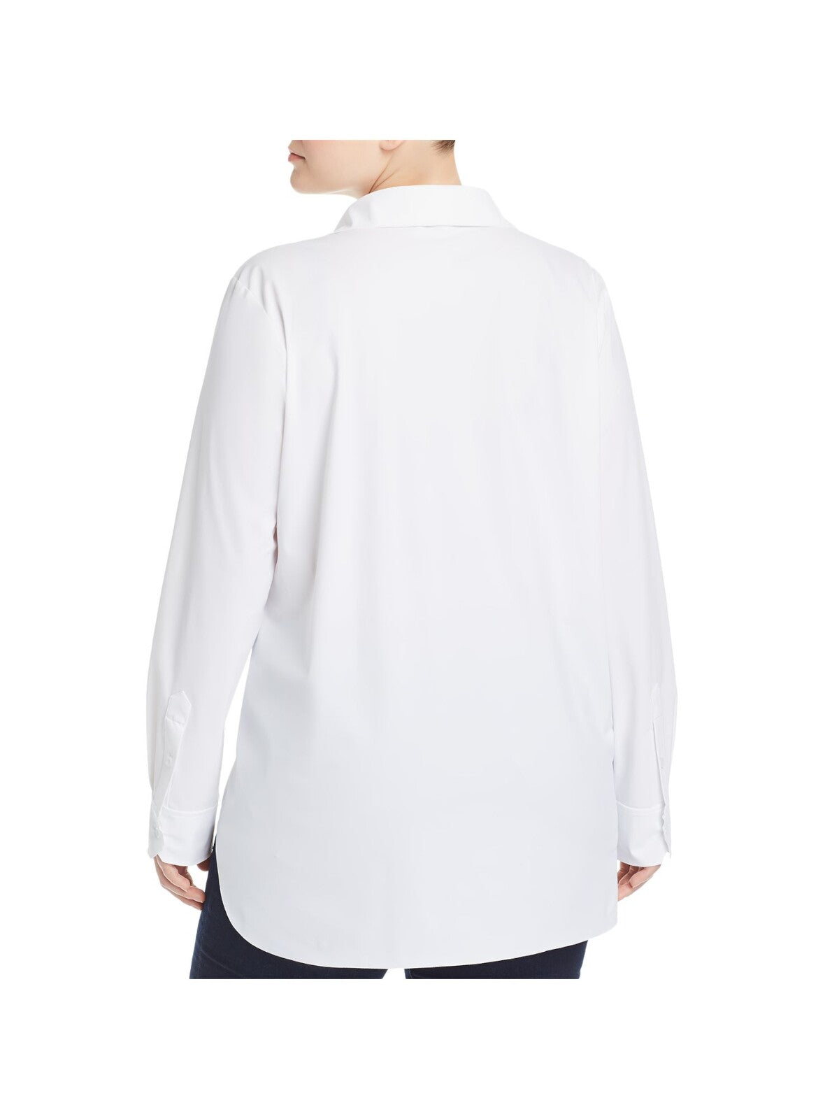 LYSSE Womens White Cuffed Sleeve Collared Wear To Work Button Up Top Plus 1X