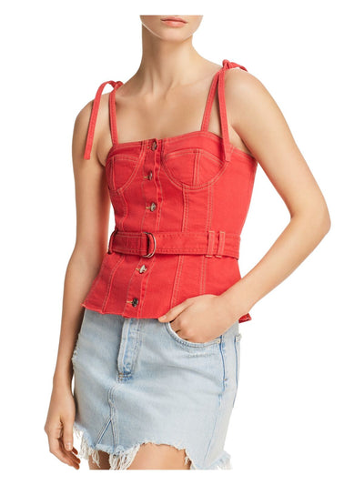 SJYP Womens Red Spaghetti Strap Square Neck Top S