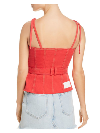 SJYP Womens Red Spaghetti Strap Square Neck Top Size: L