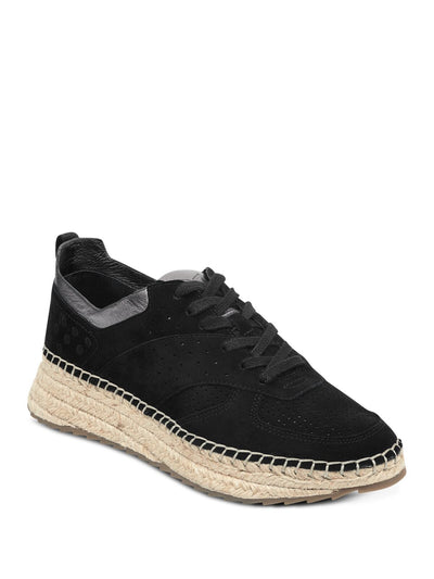 MARC FISHER Womens Black 1" Platform Espadrille Perforated Treaded Julio Round Toe Wedge Lace-Up Leather Athletic Sneakers Shoes 6 M