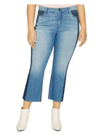 SANCTUARY Womens Blue Stretch Zippered Pocketed Raw Hem Cropped Jeans Plus 18W