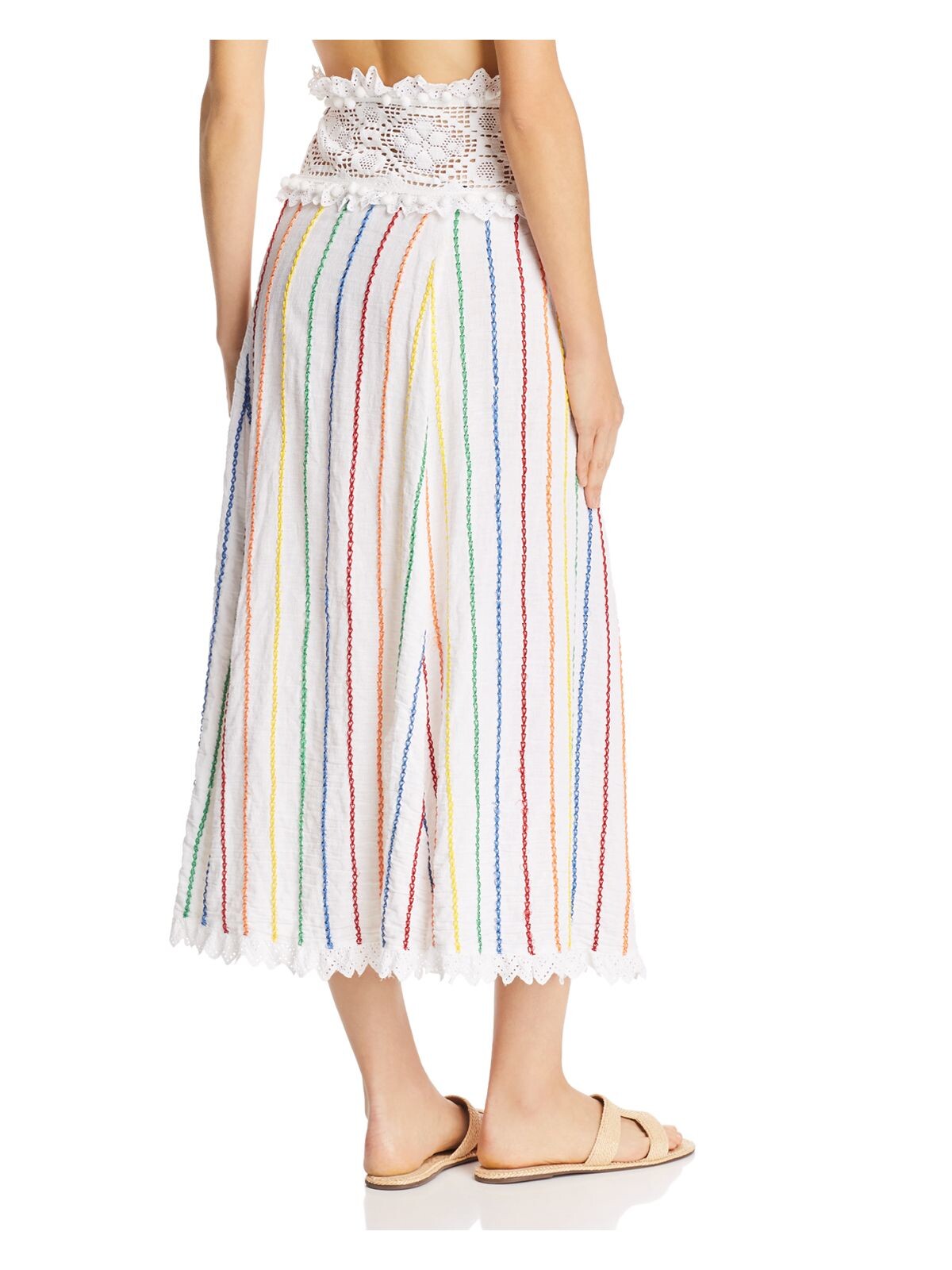 PLACE NATIONALE Womens White Lace Striped Tea-Length Accordion Pleat Skirt 2
