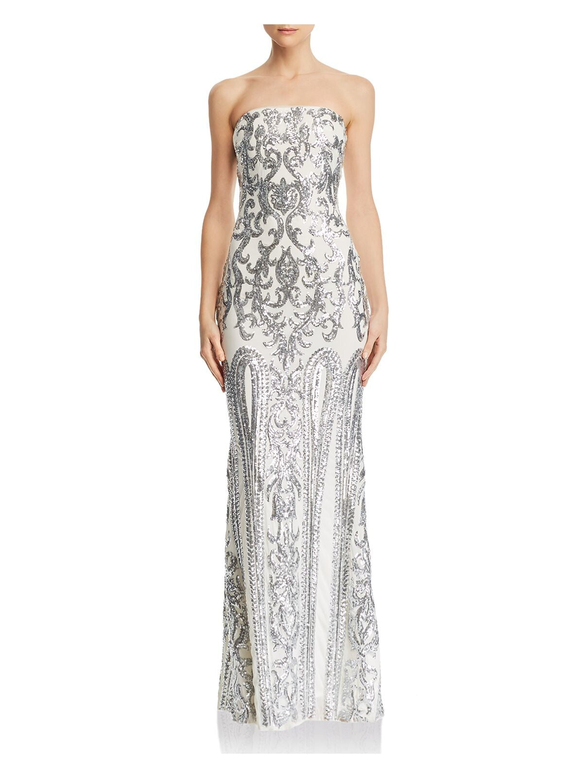 AQUA FORMAL Womens White Sequined Gown Strapless Full-Length Formal Dress 4