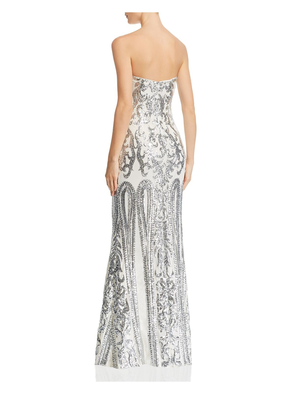 AQUA FORMAL Womens White Sequined Gown Strapless Full-Length Formal Dress 4