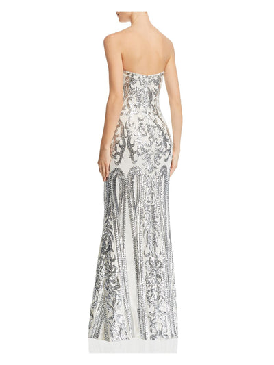 AQUA FORMAL Womens White Sequined Gown Strapless Full-Length Formal Dress 4