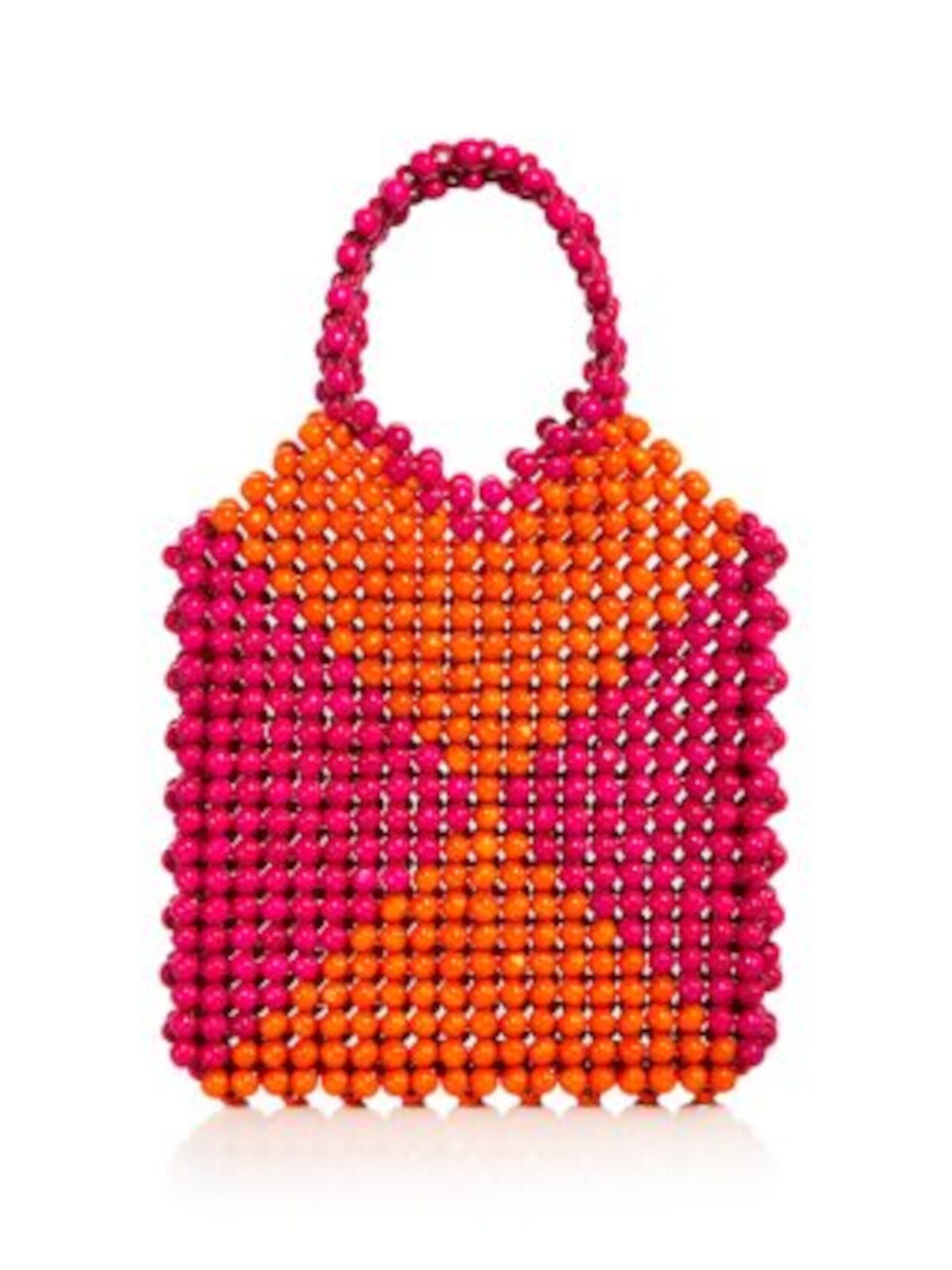 AQUA Women's Pink Beaded Wood Colorblock Double Flat Strap Tote Handbag Purse