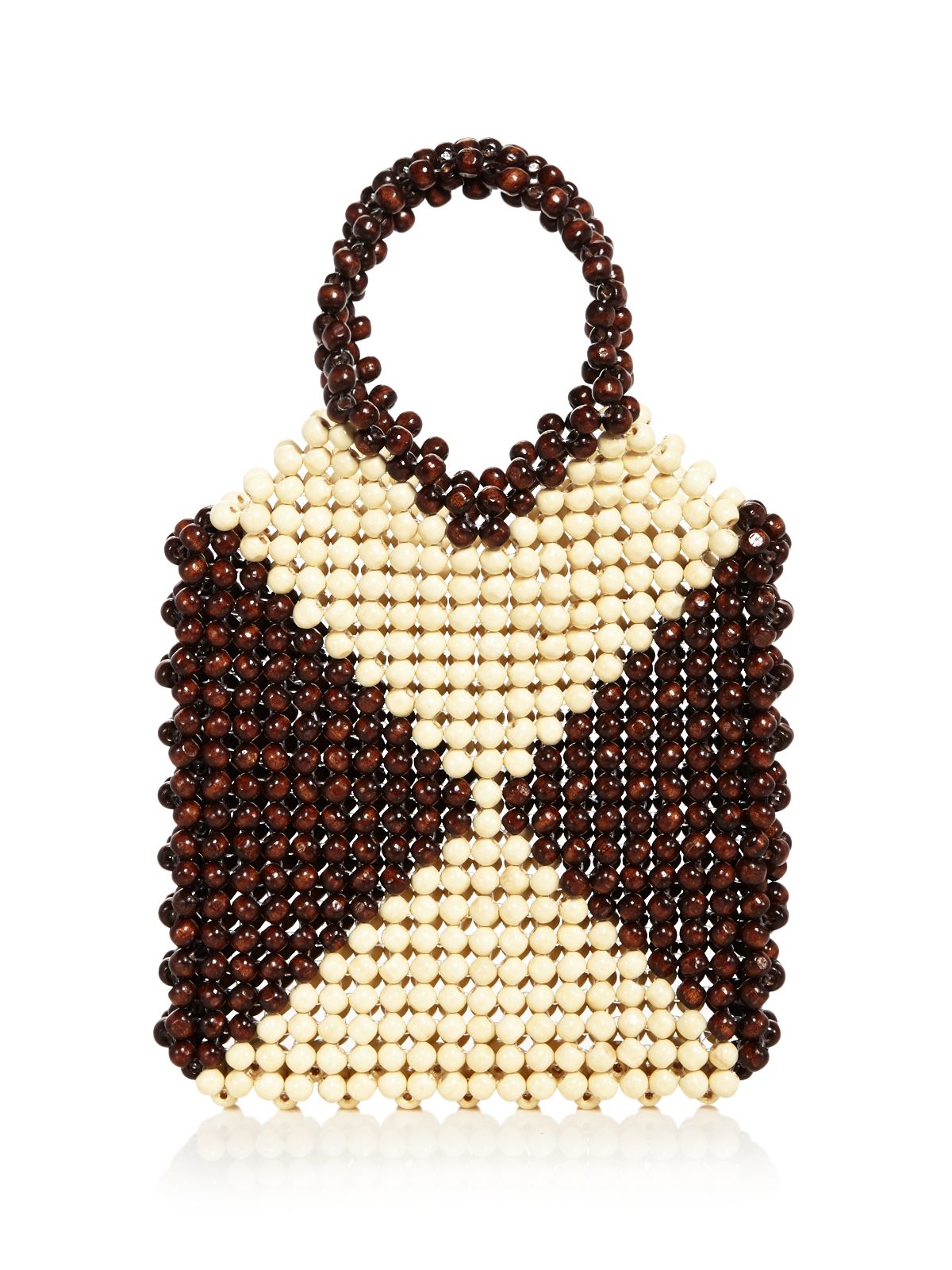 AQUA Women's Brown Beaded Wood Colorblock Double Flat Strap Tote Handbag Purse