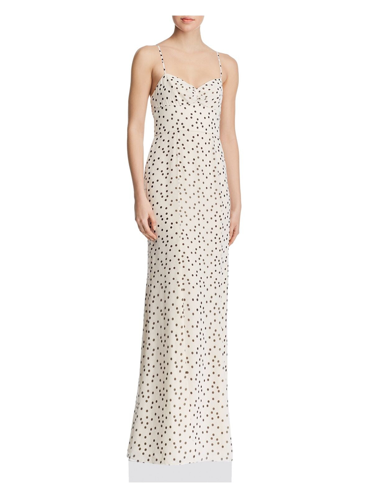 FAME AND PARTNERS Womens Beige Polka Dot Spaghetti Strap Scoop Neck Full-Length Party Empire Waist Dress 6