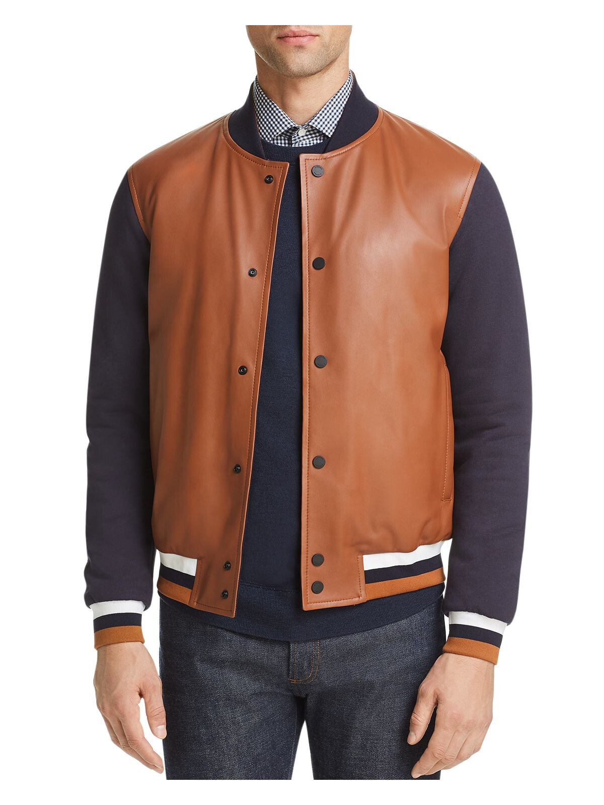 Z ZEGNA Mens Brown Color Block Bomber Jacket M