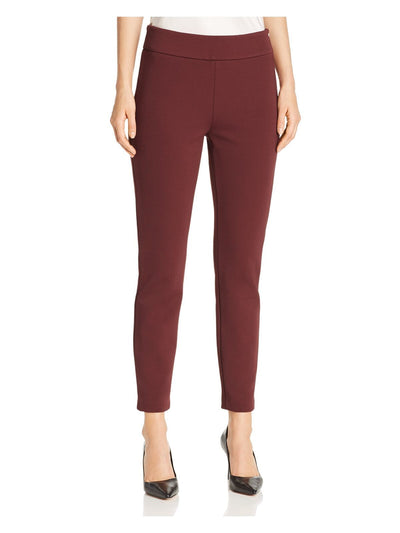 HUGO BOSS Womens Burgundy Stretch Zippered Ribbed Skinny Pants 2