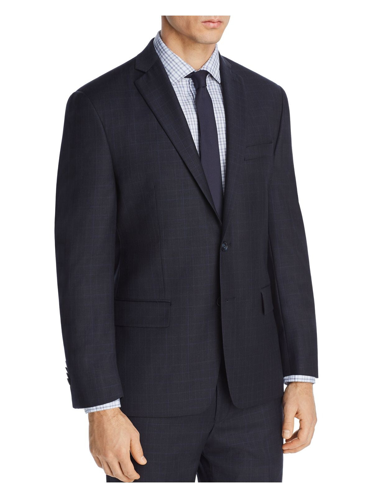 MICHAEL KORS Mens Navy Single Breasted, Windowpane Plaid Classic Fit Suit Separate Blazer Jacket 42S
