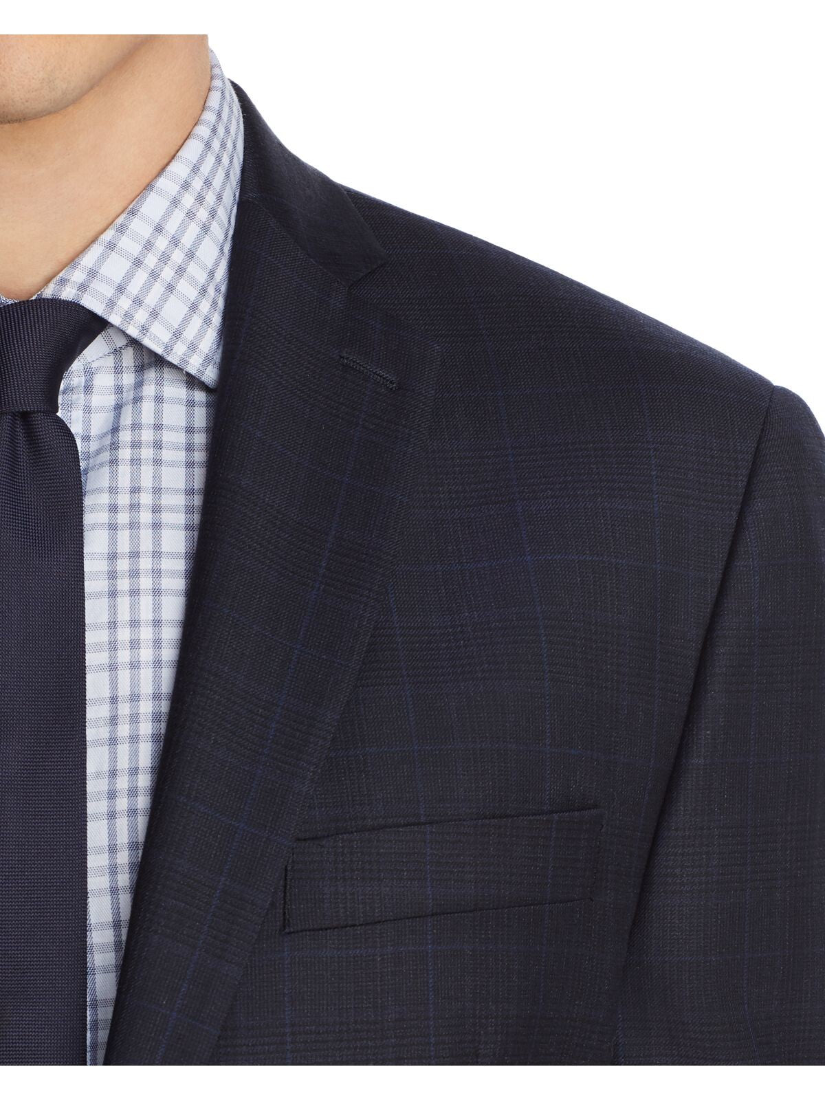 MICHAEL KORS Mens Navy Single Breasted, Windowpane Plaid Classic Fit Suit Separate Blazer Jacket 40S