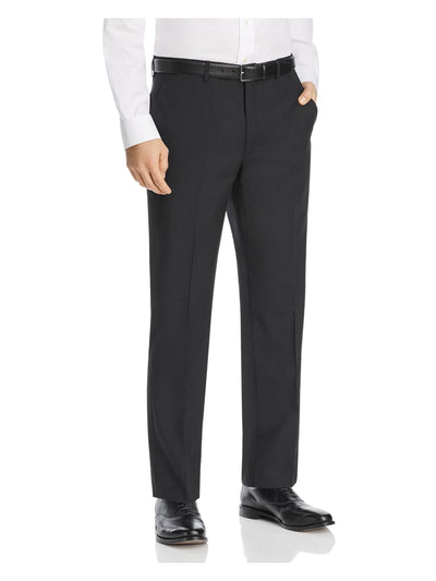MICHAEL KORS Mens Black Flat Front, Straight Leg Mini Grid Classic Fit Pants 34W X 34L