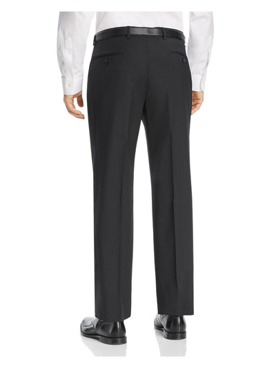 MICHAEL KORS Mens Black Flat Front, Straight Leg Mini Grid Classic Fit Pants 34W X 34L