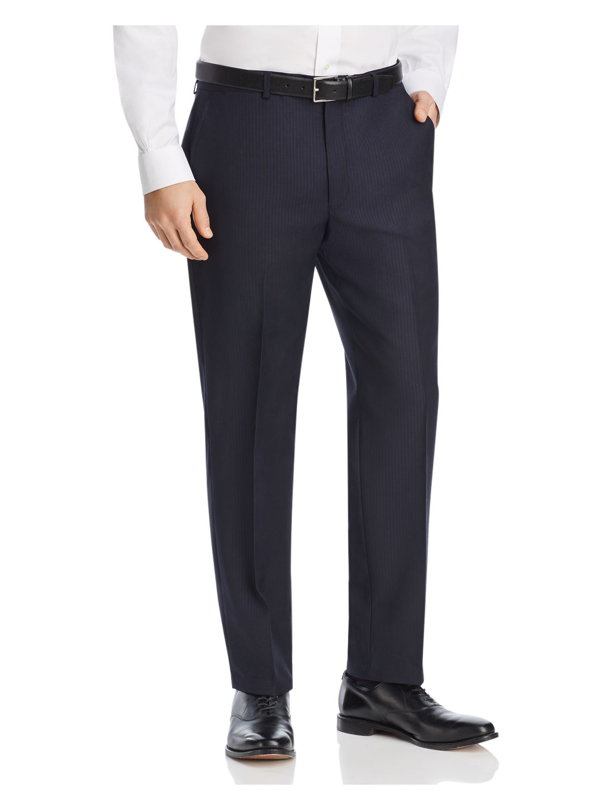 MICHAEL KORS Mens Navy Flat Front, Straight Leg Pinstripe Classic Fit Wool Blend Pants W32/ L32