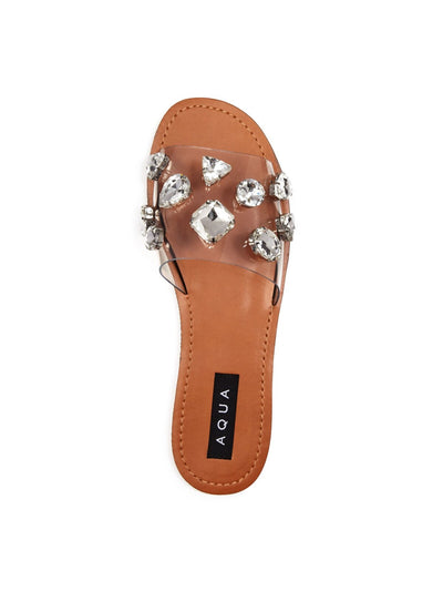 AQUA Womens Brown Translucent Strap Rhinestone Twink Round Toe Slip On Slide Sandals Shoes 5.5 M
