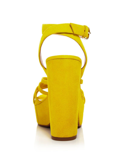 KATE SPADE NEW YORK Womens Yellow 1-1/2" Platform Glenn Round Toe Block Heel Buckle Leather Dress Sandals Shoes 8 M