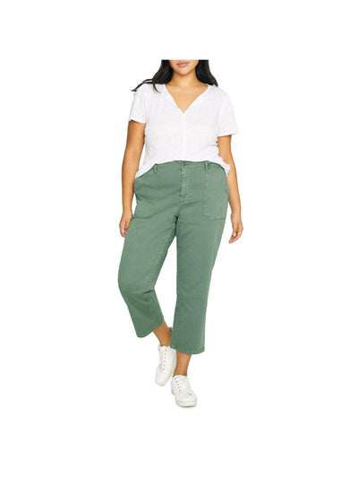 SANCTUARY Womens Green Stretch Pocketed Zippered Cropped High Waist Pants Plus 16W
