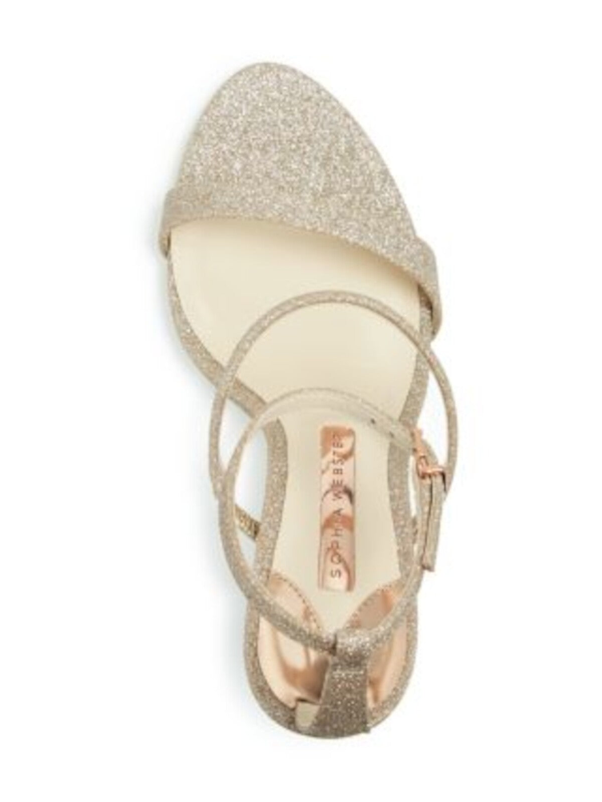 SOPHIA WEBSTER Womens Beige Padded Goring Embellished Heel Glitter Ankle Strap Rosalind Crystal 100 Round Toe Sculpted Heel Buckle Dress Heeled Sandal 37