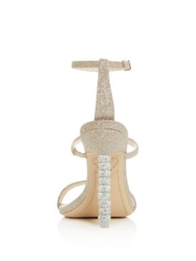 SOPHIA WEBSTER Womens Beige Padded Goring Embellished Heel Glitter Ankle Strap Rosalind Crystal 100 Round Toe Sculpted Heel Buckle Dress Heeled Sandal 37