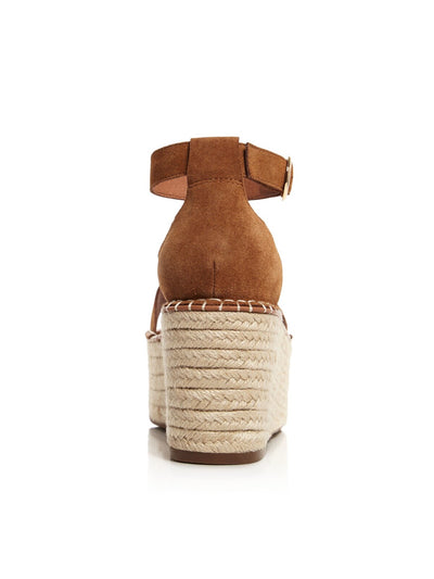 AQUA Womens Brown 1-1/2" Platform Stitch Detailing Ria Round Toe Wedge Buckle Leather Espadrille Shoes 5.5 M