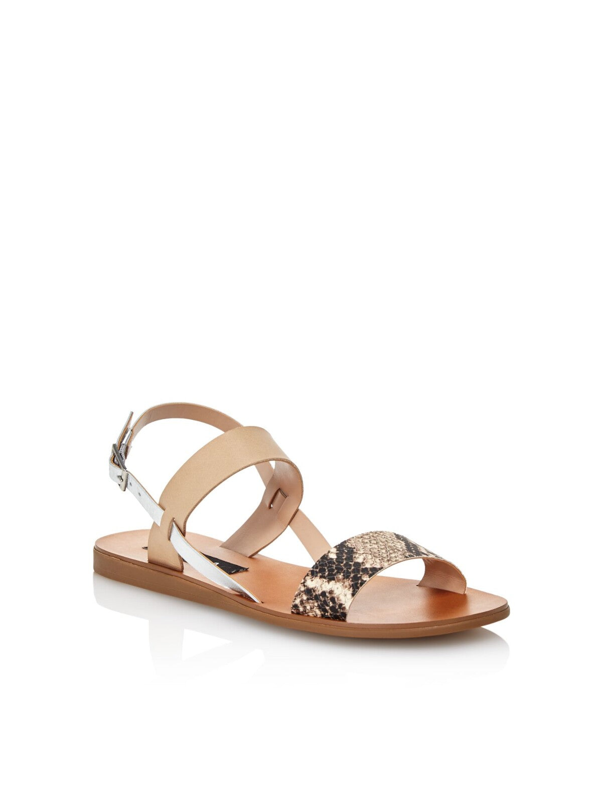 AQUA Womens Beige Snakeskin Adjustable Strap Sam Round Toe Buckle Slingback Sandal 7 M