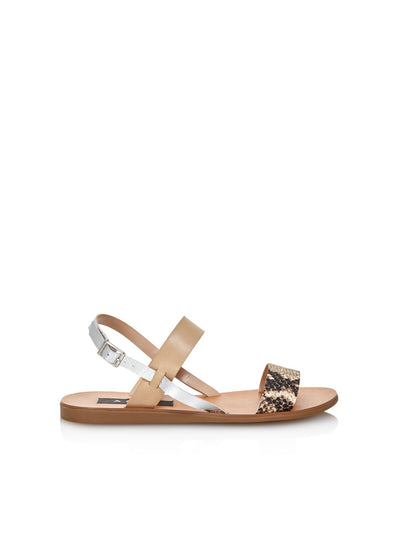AQUA Womens Beige Snakeskin Adjustable Strap Sam Round Toe Buckle Slingback Sandal 8 M