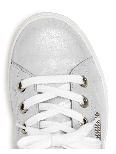 PAUL GREEN Womens Silver Metallic Lace Up Padded Upbeat Round Toe Zip-Up Leather Sneakers Shoes