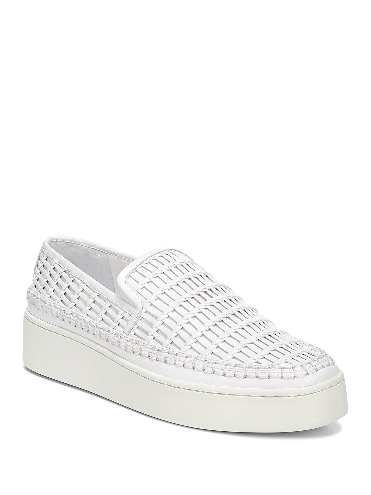 VINCE. Womens White 1" Platform Woven Cushioned Stafford Round Toe Wedge Slip On Leather Sneakers Shoes 9 M