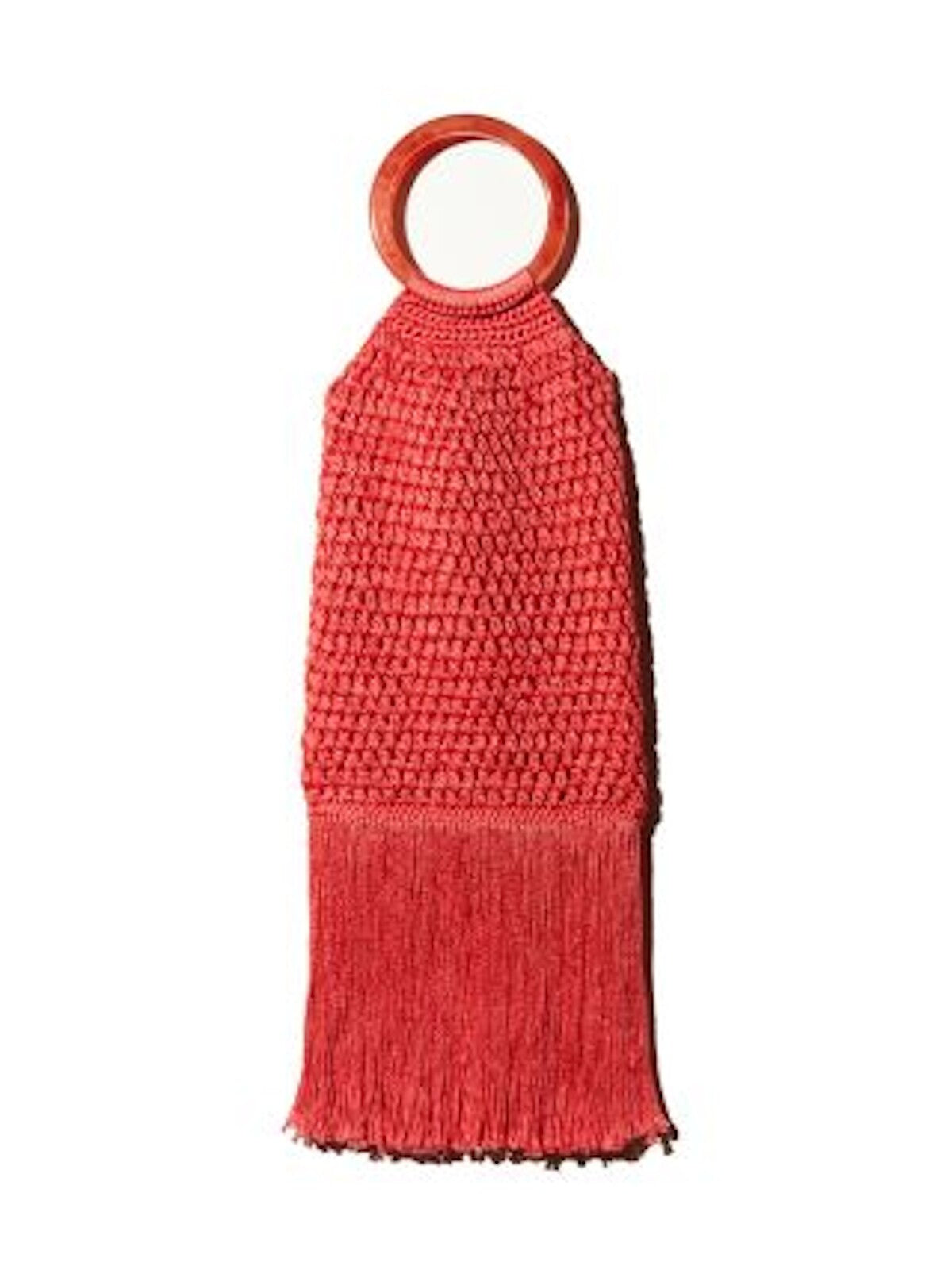 Binge Women's Pink Crochet Fringe Crochet Double Flat Strap Handbag Purse