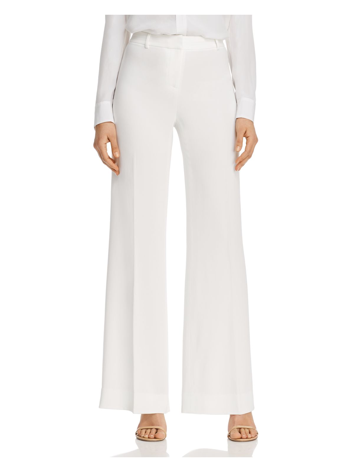 KOBI HALPERIN Womens White Stretch Belted Darted Flat-front Center-leg Crease Ban Wear To Work High Waist Pants 4
