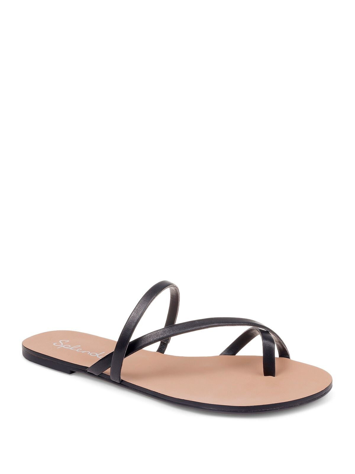 SPLENDID Womens Black Toe Loop Crisscross Strappy Trenton Round Toe Slip On Leather Slide Sandals Shoes 9 M