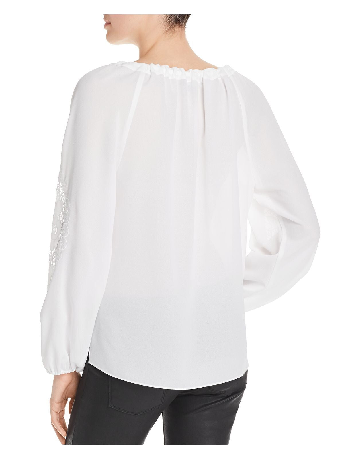 LE GALI Womens Ivory Lace Long Sleeve Keyhole Top Size: L