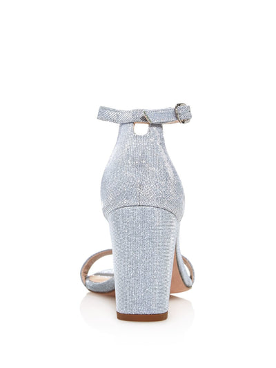 STUART WEITZMAN Womens Silver Ankle Strap Nearly Nude Round Toe Block Heel Buckle Leather Dress Sandals Shoes M