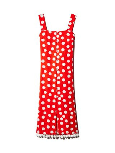 mother of pearl Womens Red Slitted Tie Polka Dot Sleeveless Square Neck Dress 0
