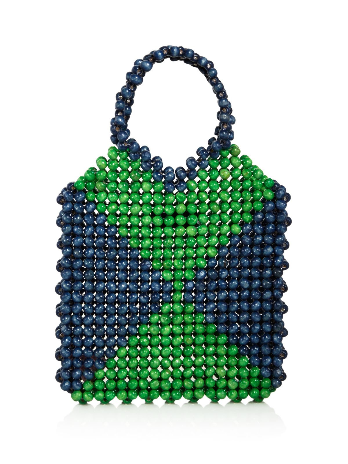 AQUA Women's Green Beaded Wood Colorblock Double Flat Strap Tote Handbag Purse