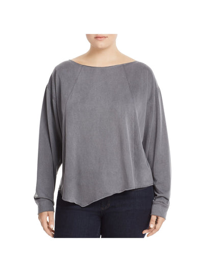 ELAN Womens Gray Long Sleeve Boat Neck Top Plus 3X