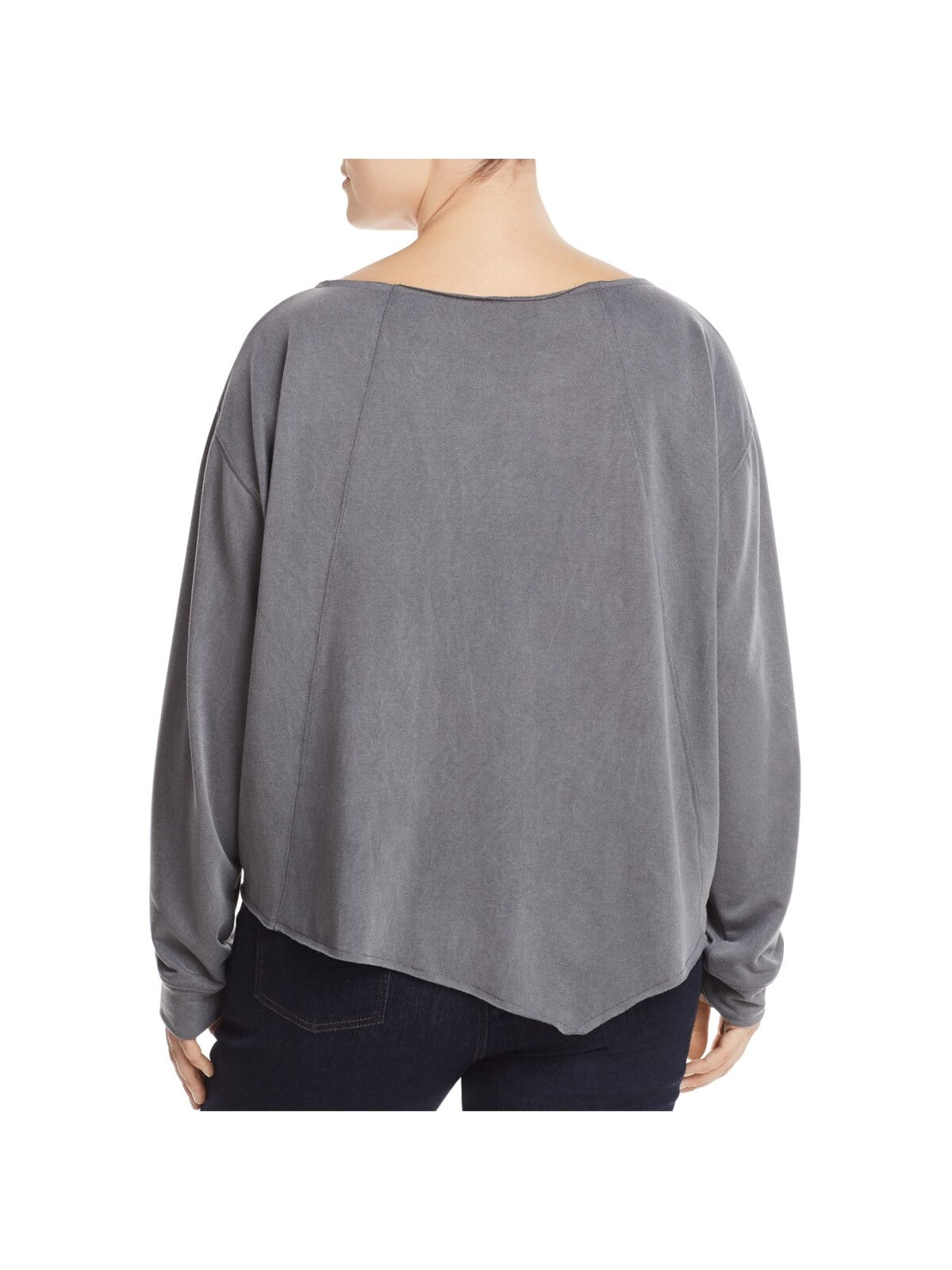 ELAN Womens Gray Long Sleeve Boat Neck Top Plus 3X