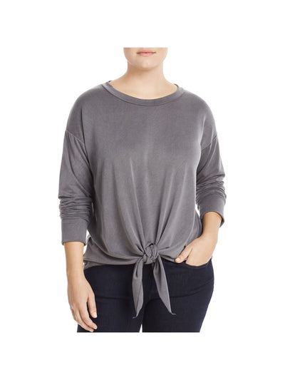 ELAN Womens Gray Long Sleeve Top Plus 1X