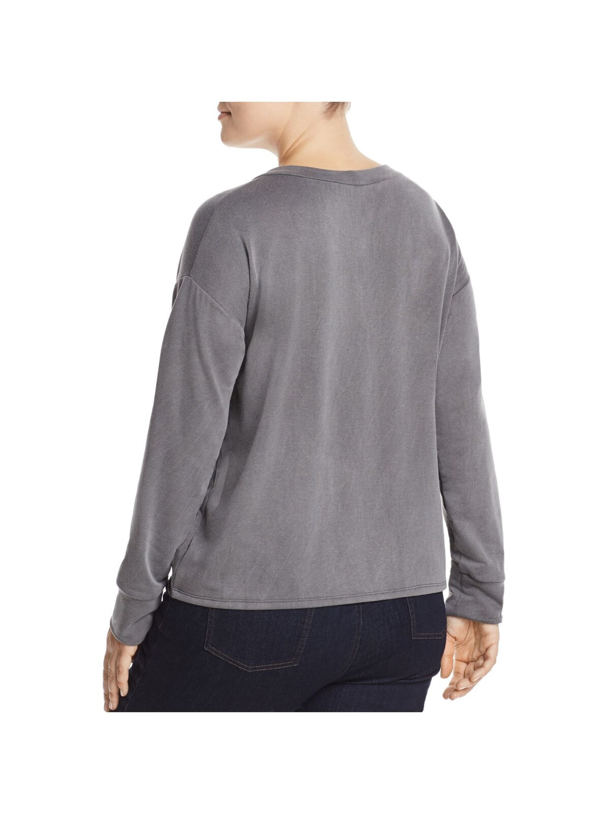 ELAN Womens Gray Long Sleeve Top Plus 3X