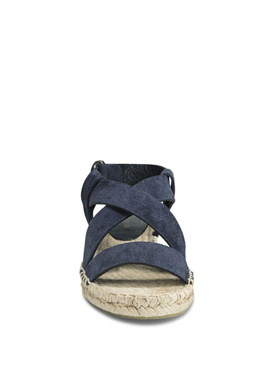 VIA SPIGA Womens Marlin Blue Navy 3/4" Platform Adjustable Strap Gia Round Toe Wedge Buckle Leather Espadrille Shoes 6 M