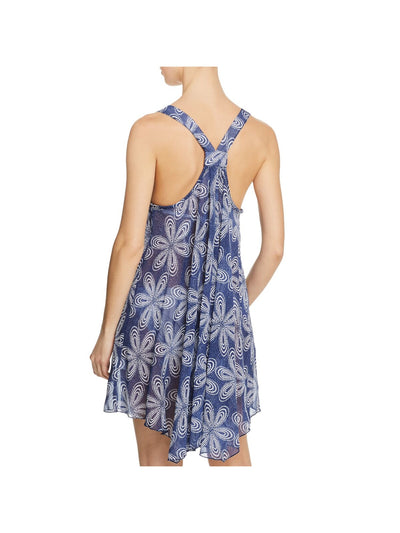 J. VALDI Women's Navy Patterned Scoop Neck Hi Low Hem Racerback Bloom Swimsuit Cover Up S