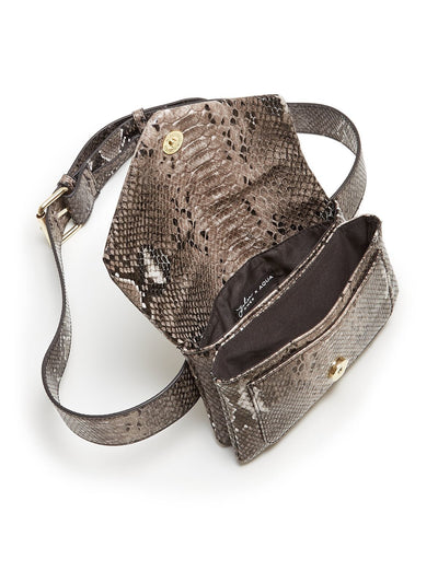 AQUA Women's Gray Helen Owen Snake Print Textured Adjustable Strap Belt Bag Purse