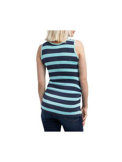 NOM Womens Aqua Stretch Ruched Henley-style Nursing Panel Striped Sleeveless Tank Top Maternity XS