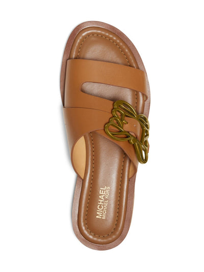 MICHAEL KORS Womens Acorn Brown Butterfly Buckle Padded Goring Lyra Round Toe Slip On Slide Sandals Shoes