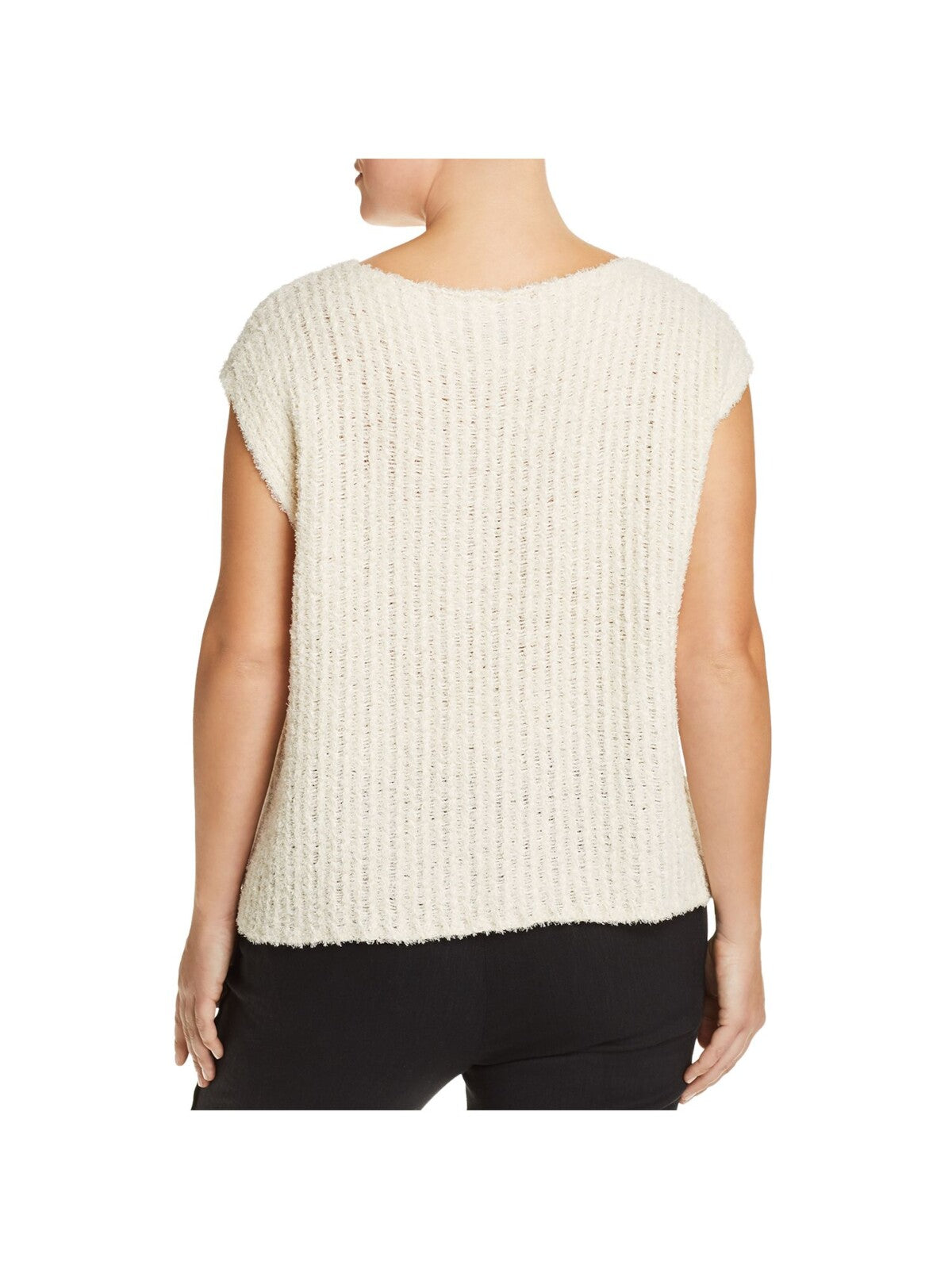 EILEEN FISHER Womens Beige Stretch Ribbed Knit Cap Sleeve Boat Neck Sweater Plus 3X