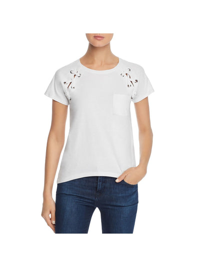 DESIGN HISTORY Womens White Pocketed Lace Up At Front Shoulders Short Sleeve Crew Neck T-Shirt S