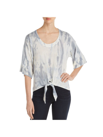 RED HAUTE Womens Blue Tie Dye Elbow Sleeve Scoop Neck Top XS