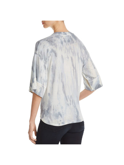 RED HAUTE Womens Blue Tie Dye Elbow Sleeve Scoop Neck Top XS